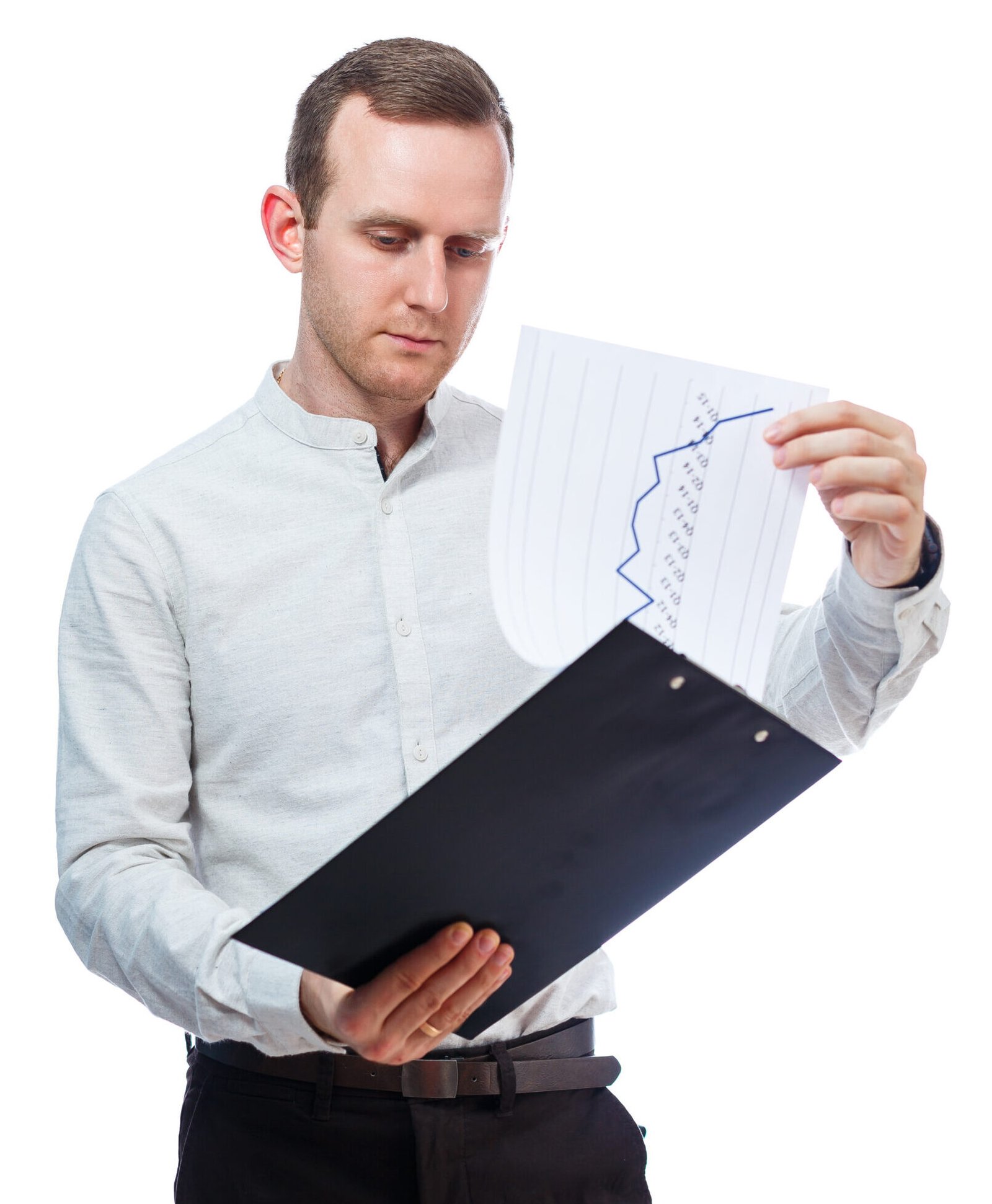 man businessman, a teacher, a mentor, study and sign documents a new Business Projects. Isolated on white background
